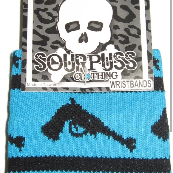 Knit Black Pistols & Stars on Turquoise Wrist Bands from Sourpuss Clothing - Picture 2 of 2